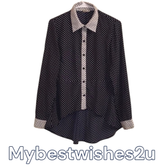 Forever 21 Modest womens size Medium polka dots dark blue white button-d… - Picture 1 of 16
